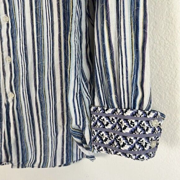 Robert Graham White Multicolored Striped Geometric Embroidered Button Up Shirt - Picture 7 of 12
